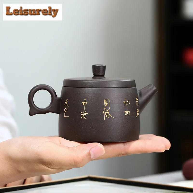 170ML Real Handmade Yixing Black Gold Sand Tea Pot Clay Kettle Crane Pattern Meaning Health Longevity Puer Kung Fu Teaware Gift