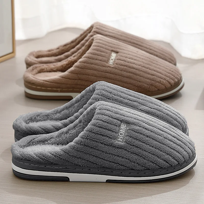 

New Concise Men Warm Slippers Winter Women Furry Slides Bedroom Home Plush Non-Slip Shoes New Couples Comfort Fluffy Flats