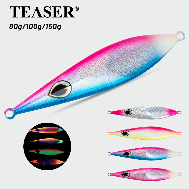 Teaser j125 80g 100g 150g passo lento jigging isca de pesca jigbait colher metal gabarito isca de pesca de água salgada brilho metal gabarito isca