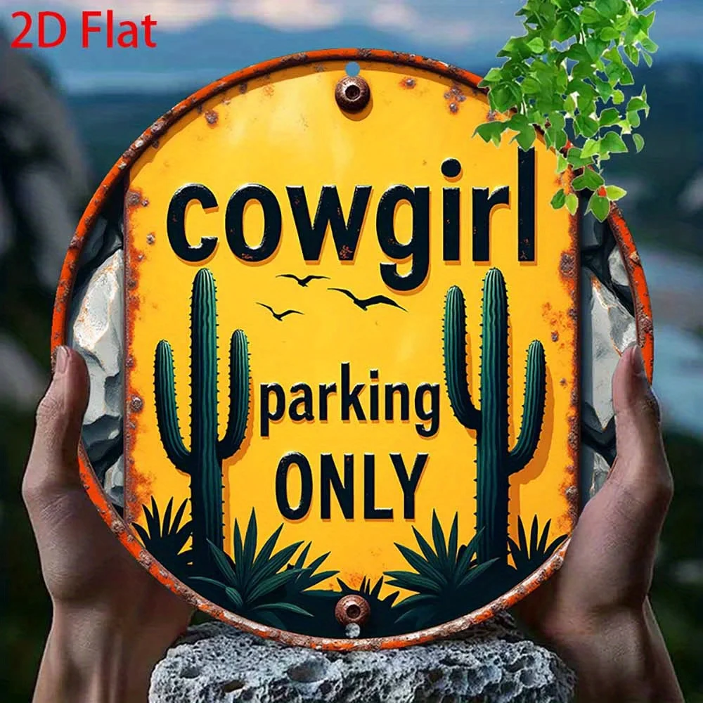 2D Flat, Humorous Cowboy Reserved Parking Sign - Handmade Vintage Western Wall Decor Suitable for Kitchen, Garage, Bar & Cafe -