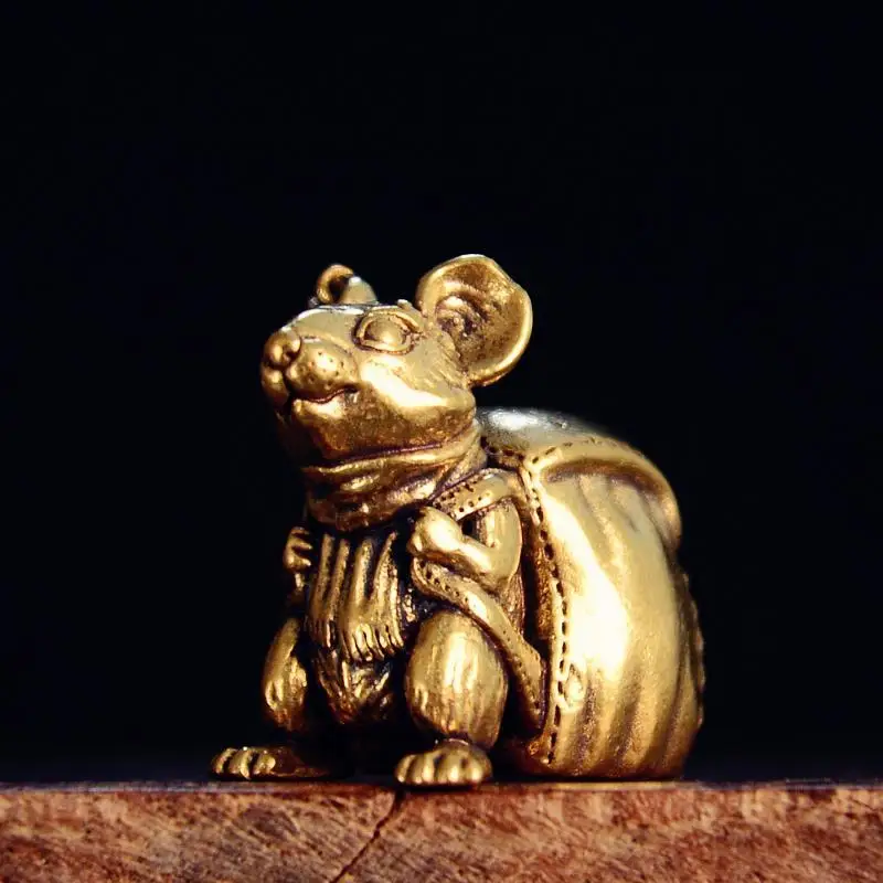 Kupfer-Rattenfigur, Messing-Rucksack-Maus, Feng-Shui-Schreibtisch-Ornamente, Glücksbringer für Wohlstand, Heimdekoration – Detail 1