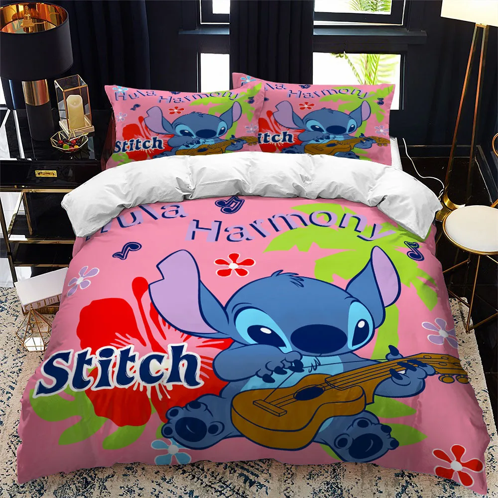 Disney Cartoon Stitch Cute Bedding Set Deadpool Soft Polyester Printed Three Piece Set Children Adult Double Bed Full Size