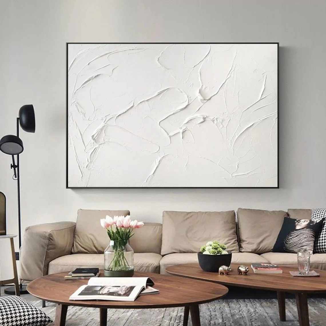 Minimalist White 3D Textured Abstract White Canvas Painting Poster Flat Wall Art Pictures Modern Home Room Decor Cuadros