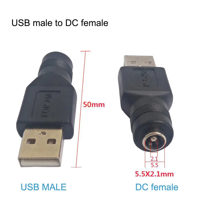 DC Fêmea Power Jack Connector, 5.5x2.1mm para Mirco Tipo C, AUSB 2.0 Conector de plugue macho, adaptador para laptop, 1 ou 5 pcs