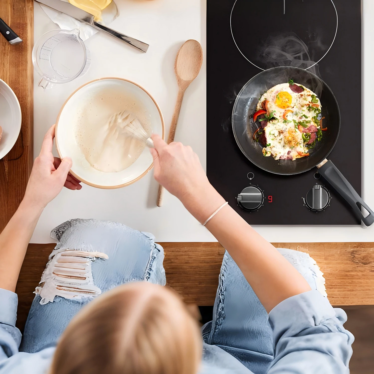 Karinear เตาไฟฟ้า2หัว110V, หม้อต้มไฟฟ้า12 ''พร้อมปลั๊ก, เคาน์เตอร์ควบคุมลูกบิดและเซรามิกในตัว