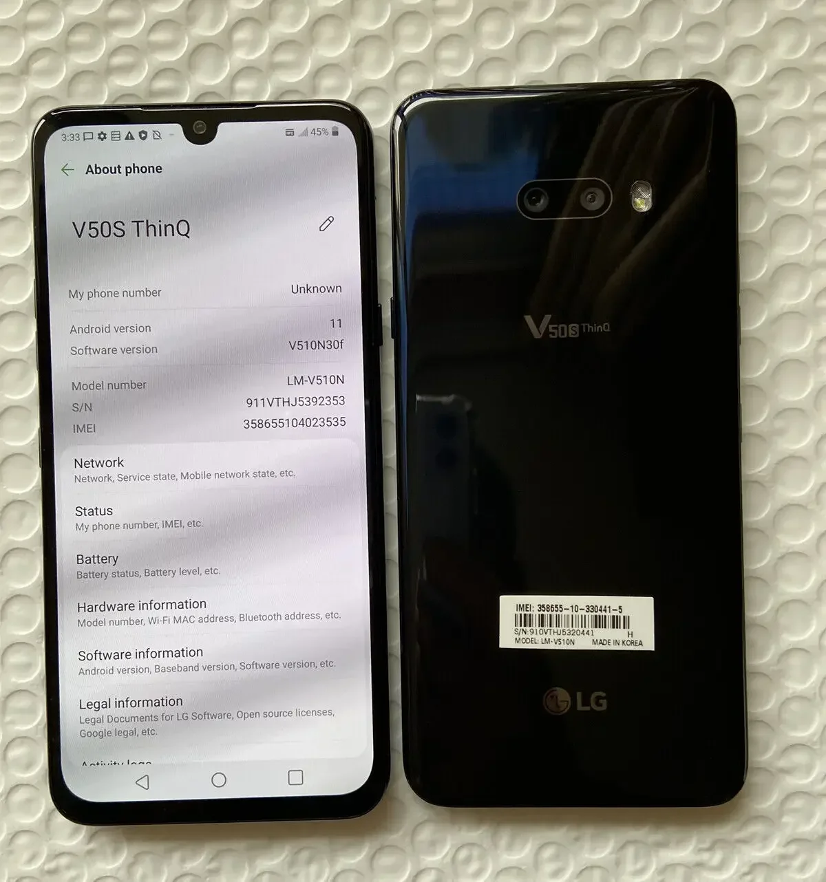 LG V50S 5G ThinQ موبائل فون 8GB+256GB LG V510N Android اسمارٹ فون 32MP کیمرہ 4G LTE فنگر پرنٹ سیل فون غیر مقفل اصل