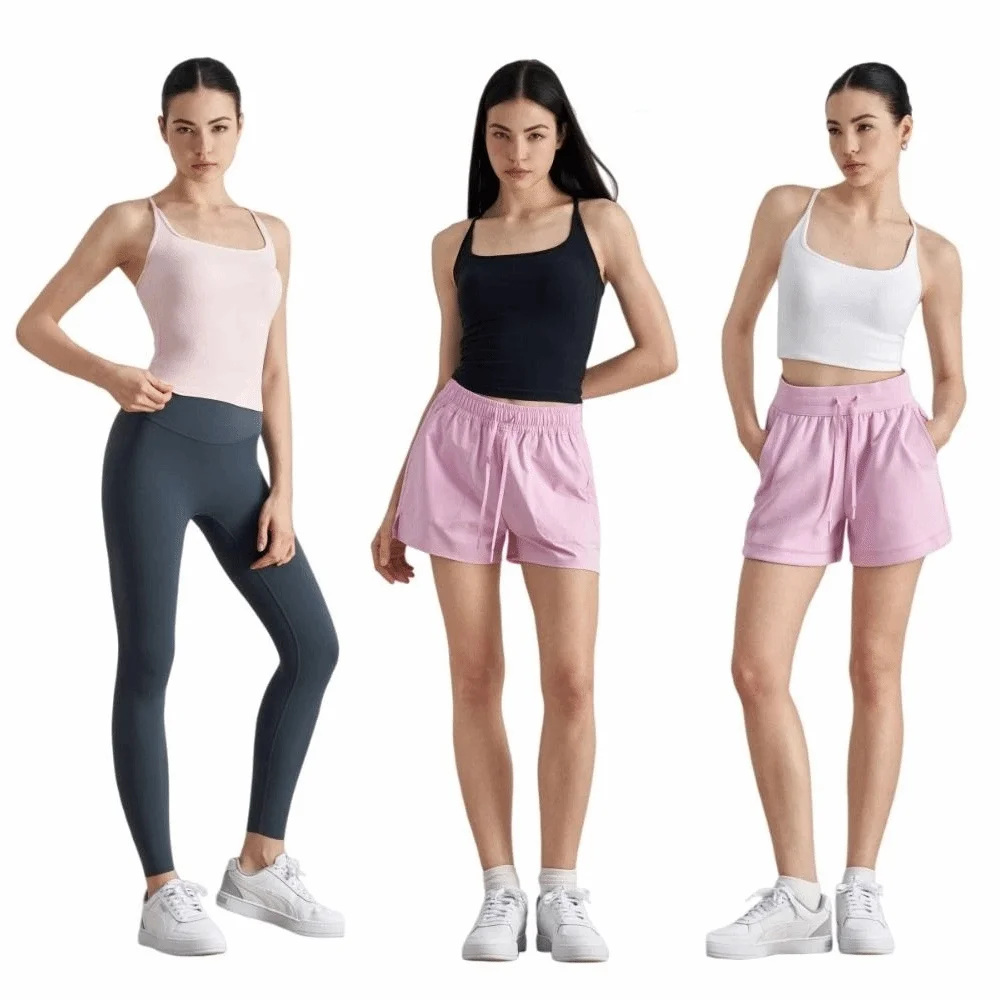 Damska sportowa koszulka bez rękawów, top na ramiączkach, odkryte ramiona, jednolity kolor, krótka, dopasowana koszulka do jogi, krótki top typu tank top.