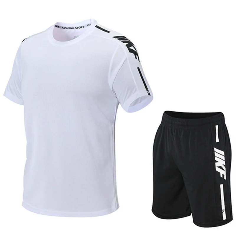 Summer Men\'s T-shirt and Shorts Sports Two-piece Running and Fitness Short Sleeve Set Comfortable and Breathable Casual Clothing