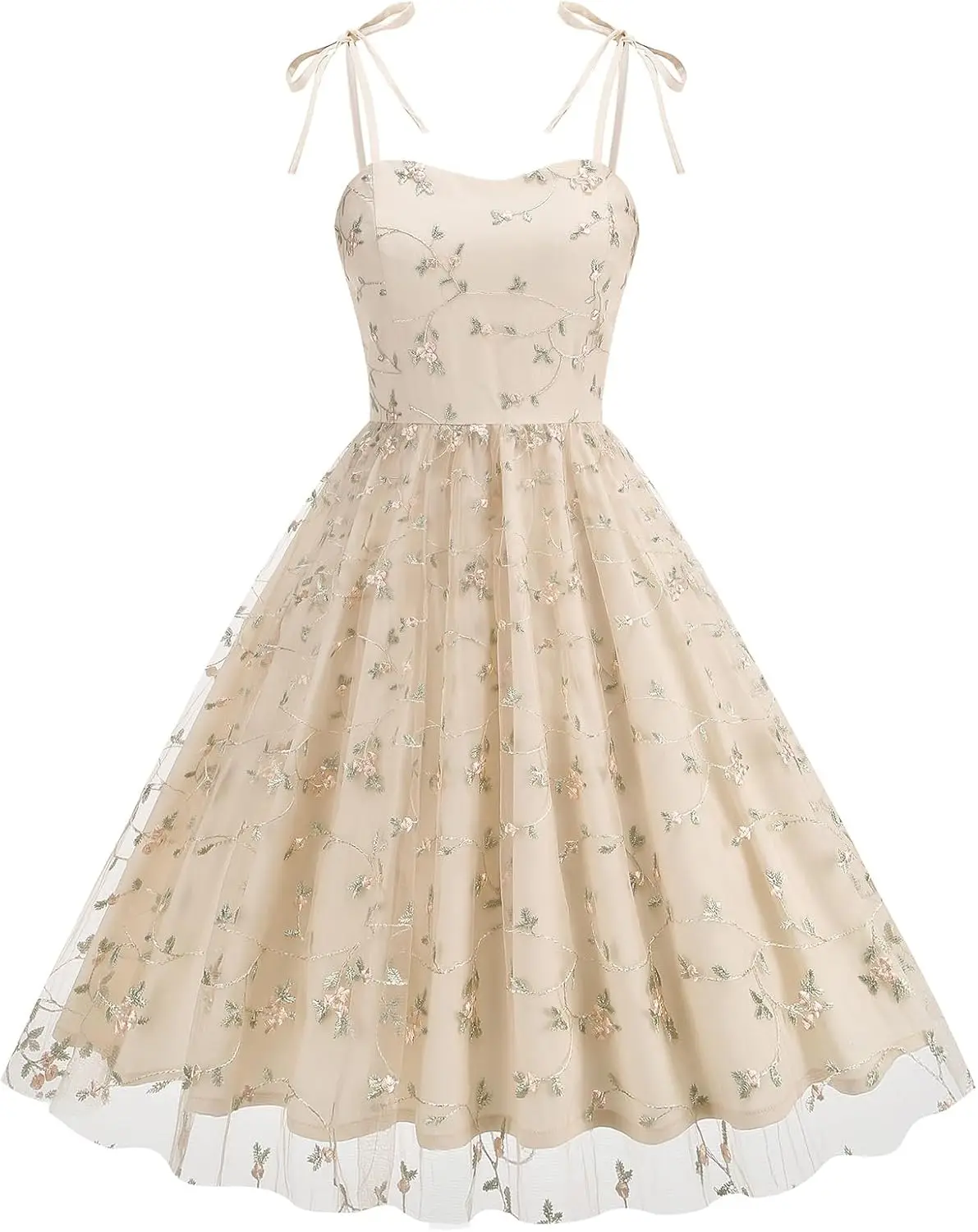 

Spaghetti Strap Floral Embroidered Dress for Women Wedding Guest Tea Party Dress for Woman Tulle Prom Formal Cocktail Dress