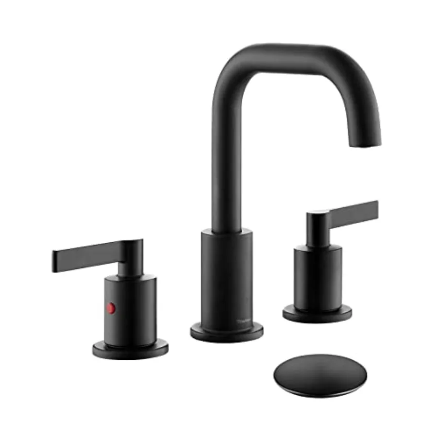 

8 Inch Widespread Bathroom Sink Faucet 3 Holes with Pop up Drain, Modern High Arc Two Handle Bathroom Vanity Faucet with 360 De