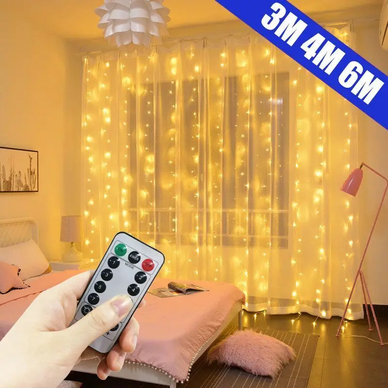 3M 4M 6M Garland Wedding Party Birthday Decoration Christmas Decor LED 8 Mode USB Curtain Light Holiday Light Fairy String Light