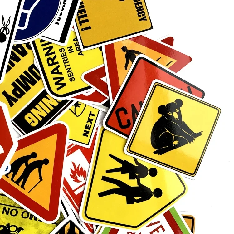 2Sets =100Pcs Warning Signs Warning Stickers Car and Motorcycle Waterproof Stickers
