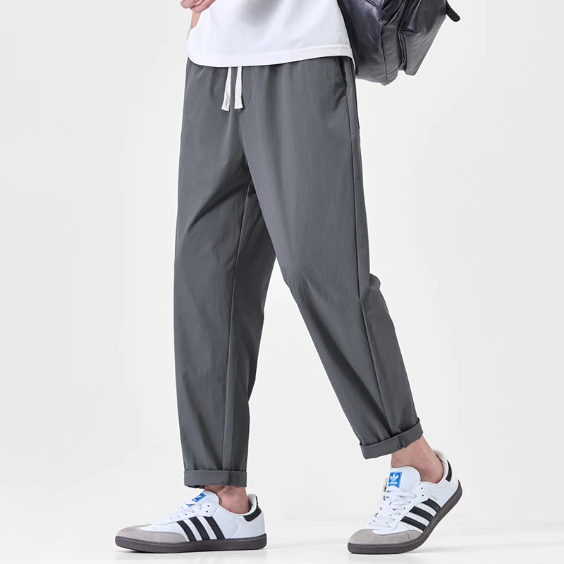 Spring Summer Thin High Stretch Men's Ankle Length Casual Pants Ice Silk Comfort Loose Solid Trousers Outdoor Pastoral Outing - view 4