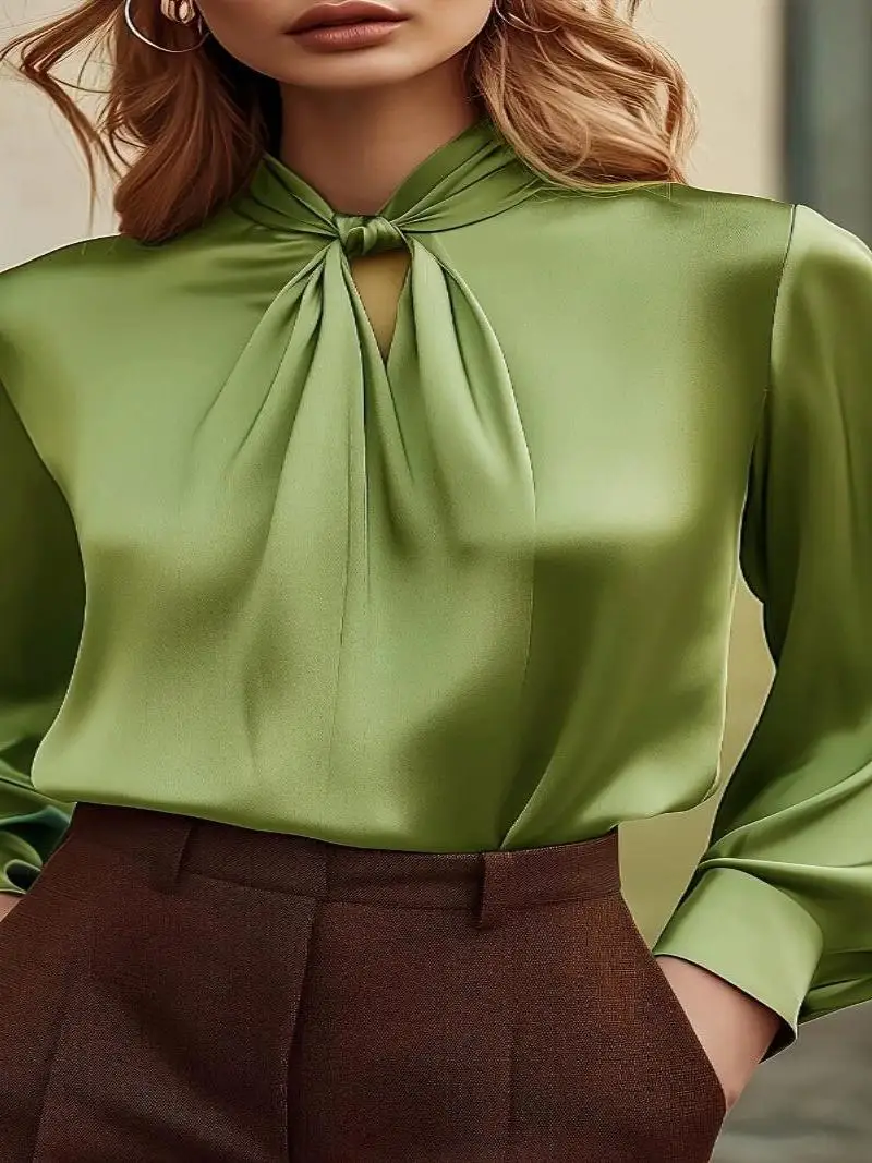 

Ele Hollow out Long Sve Pure Color irt Женская мода для похудения универсальная базовая irt Ele Sle irt