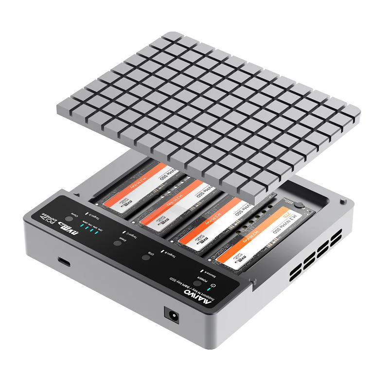 4-Bay NVMe M2 Aluminum Enclosure with 40Gbps USB40 Multibay SSD Cloner Software RAID Tool Free HDD USB 2230 2242 2280 Enclosure