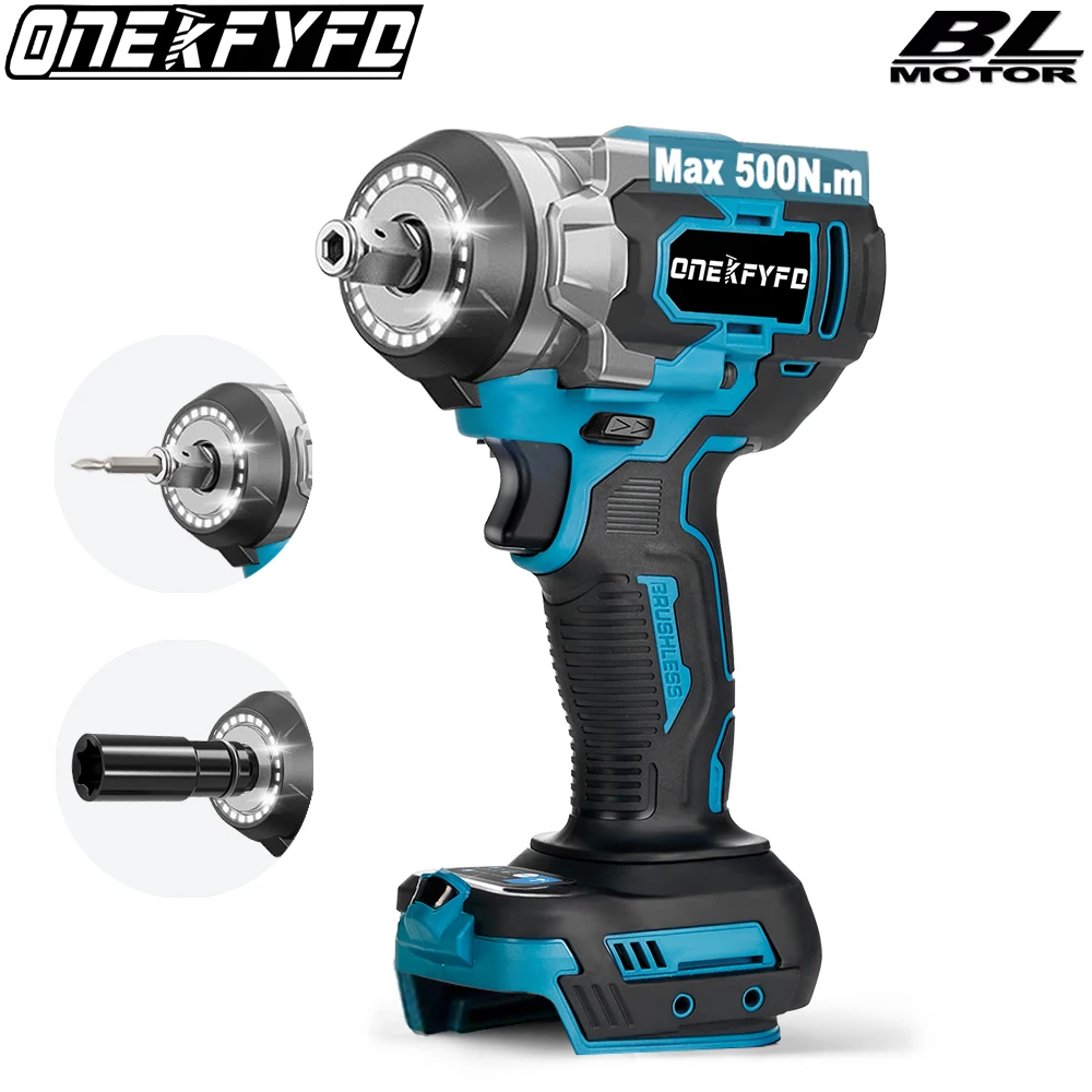 ONEKFYFD 500N.M Brushless Electric Impact Wrench Cordless Electric Wrench 1/2inch for Makita 18V Battery Screwdriver Power Tools