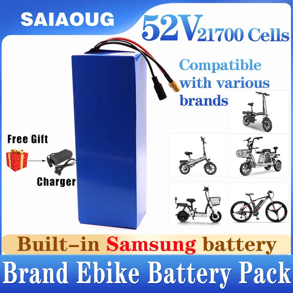 SAIAOUG21700 52V 25Ah Ebike Electric Bike Accu Akku Brand Lithium Battery Pack Powerful BMS+Charger 250w 500w 1000W 2000W bafang