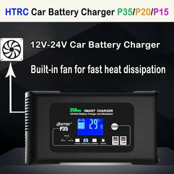 HTRC 12V-24V Car Battery Charger P35/P20/P15 LCD Automatic Pulse Repair Charge for Lifepo4 AGM Lead-Acid Lithium Battery