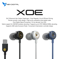 HiBy 디지털 XOE USB C타입 DLC 다이어프램 다이나믹 드라이버, DSD 디코더, 인이어 IEM 이어폰, 이어버드, DAC ES9270C, HD 마이크 포함, 8mm