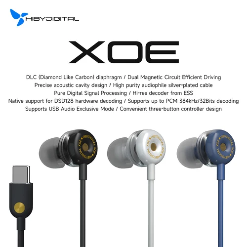 Imagen 1 del producto HiBy Digital XOE USB tipo C 8mm DLC diafragma controlador dinámico DSD decodificador en la oreja IEM auriculares DAC ES9270C con micrófono HD