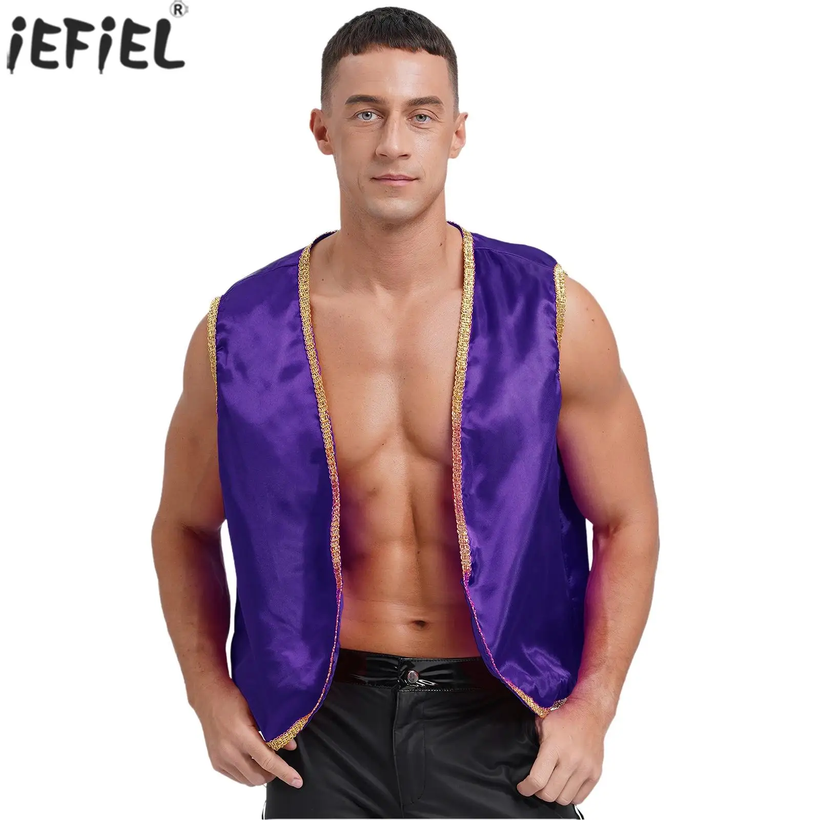 

Мужской арабский хиппи принц жилет пятно с открытой передней частью жилет индийский древний воин жилет для косплея вечерние карнавальные костюмы