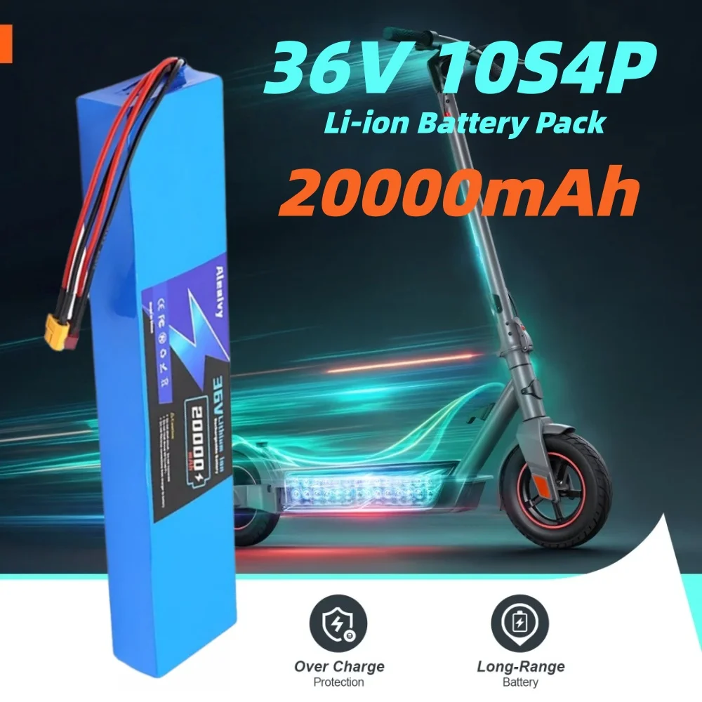 36V 20Ah Lithium Battery Pack for Electric Bicycles M365 350W 500W 42V 10S4P 18650 Battery Compatible with BMS.