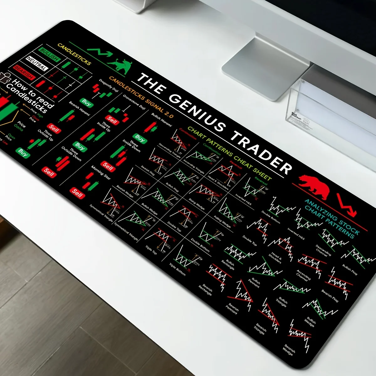 Mouse Pad The Genius of Trading Premium Stock Crypto Chart Non-Slip Rubber Keyboard Gaming 900×400 Playmat Office Accessories