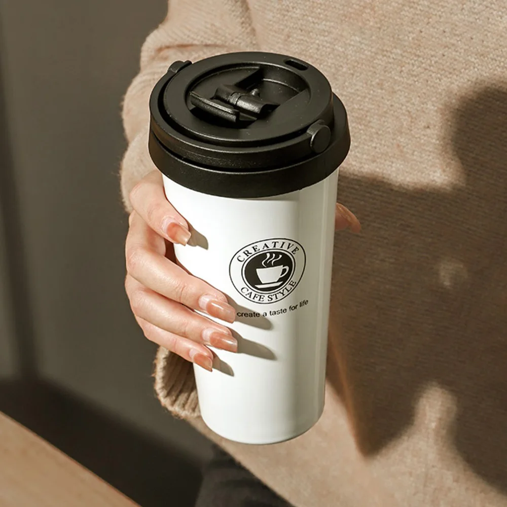 UPORS 500ML Coffee Mug Creative 304 Stainless Steel Travel Mug Double Wall  Vacuum Insulated Tumbler Wide Mouth Tea Cup with Lid - AliExpress 15