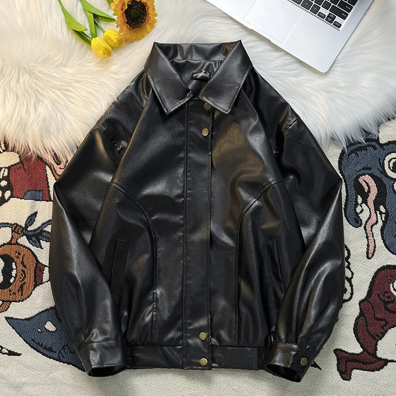 Retro Leather Jackets Men Simple Cool Moto Coats Handsome Korean Fashion Personality Streetwear All-match Basic Chaquetas Hombre