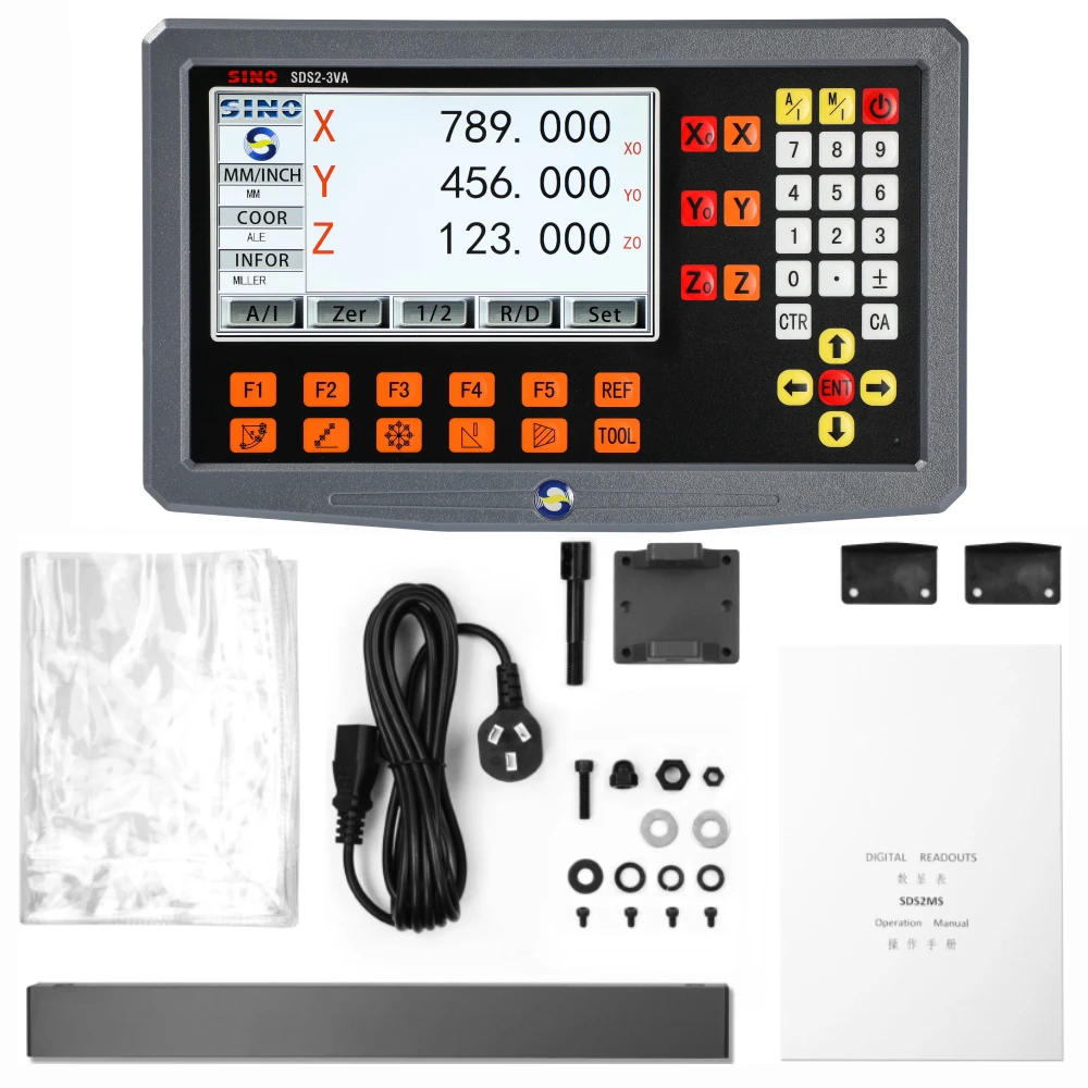 SINO SDS2-3VA Set 3 Axis And 2 Axis LCD DRO Kit Digital Readout KA35 Glass Linear Scale Encoders For Lathe Grinder Milling