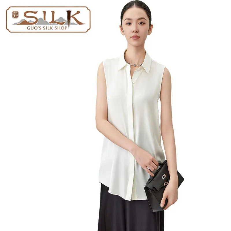 

Женская рубашка из 100% натурального шелка - топ без рукавов - летняя прохладная и комфортная повседневная рубашка - элитная женская одежда