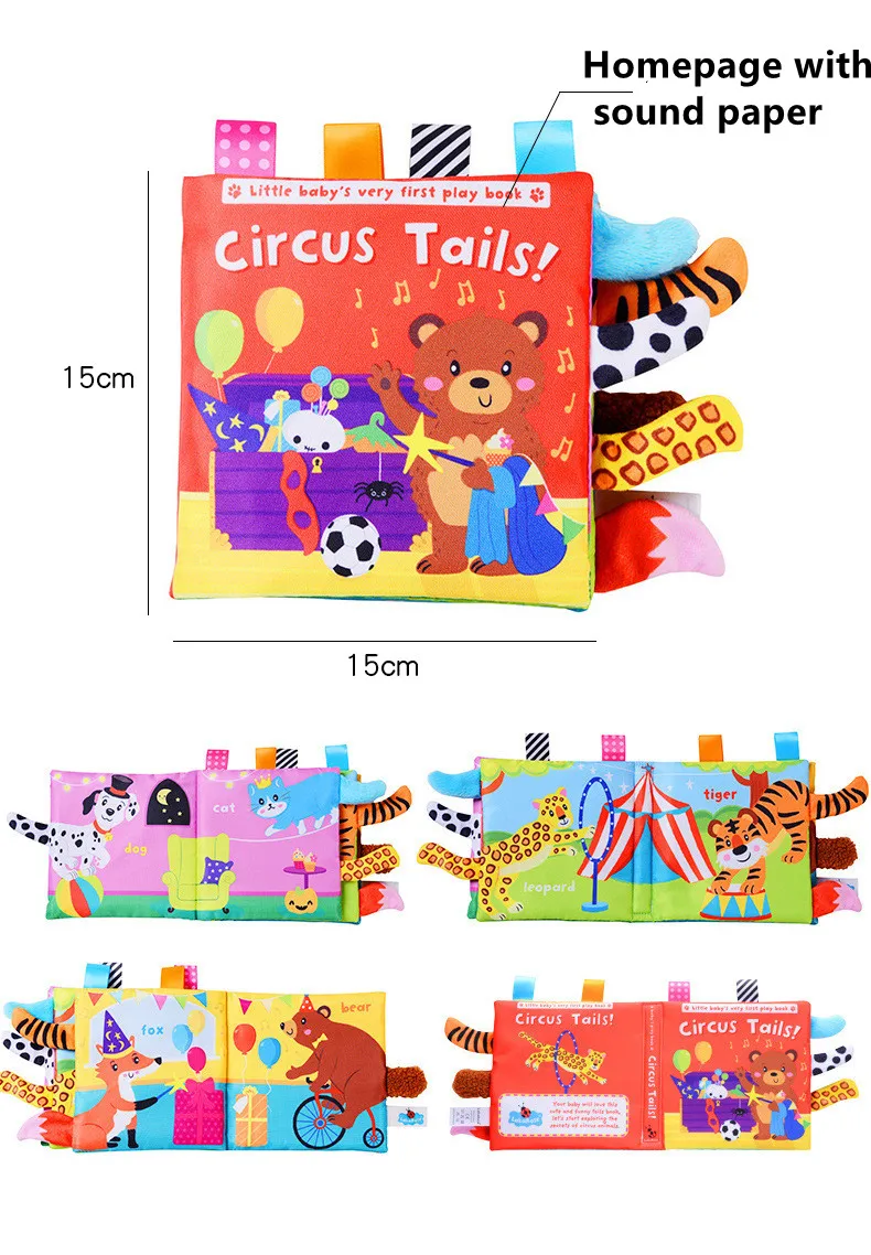 Livre en tissu queue d'animal, livre Pop-up, déchirer peut mordre, illumination éducative, éducation précoce, jouets cognitifs pour nourrissons de 0 à 3 ans