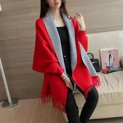 Shawl Scarf Dual-use Sweater Knitted Cardigan Autumn and Winter Shawl Warm Bat Shirt Loose Cloak Jacket for Women Thick