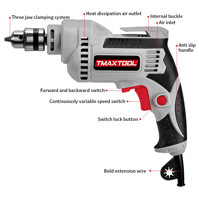 Alternating Current Power Tools Compact Design 10-13mm Portable High Speed Electric Drill Machine