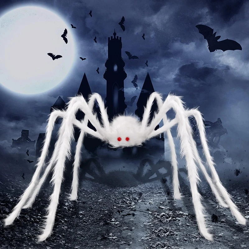 

125cm Huge Halloween Spider Scary White Black Realistic Spider Props for Halloween Party Home Outdoor Yard & Indoor Decoration