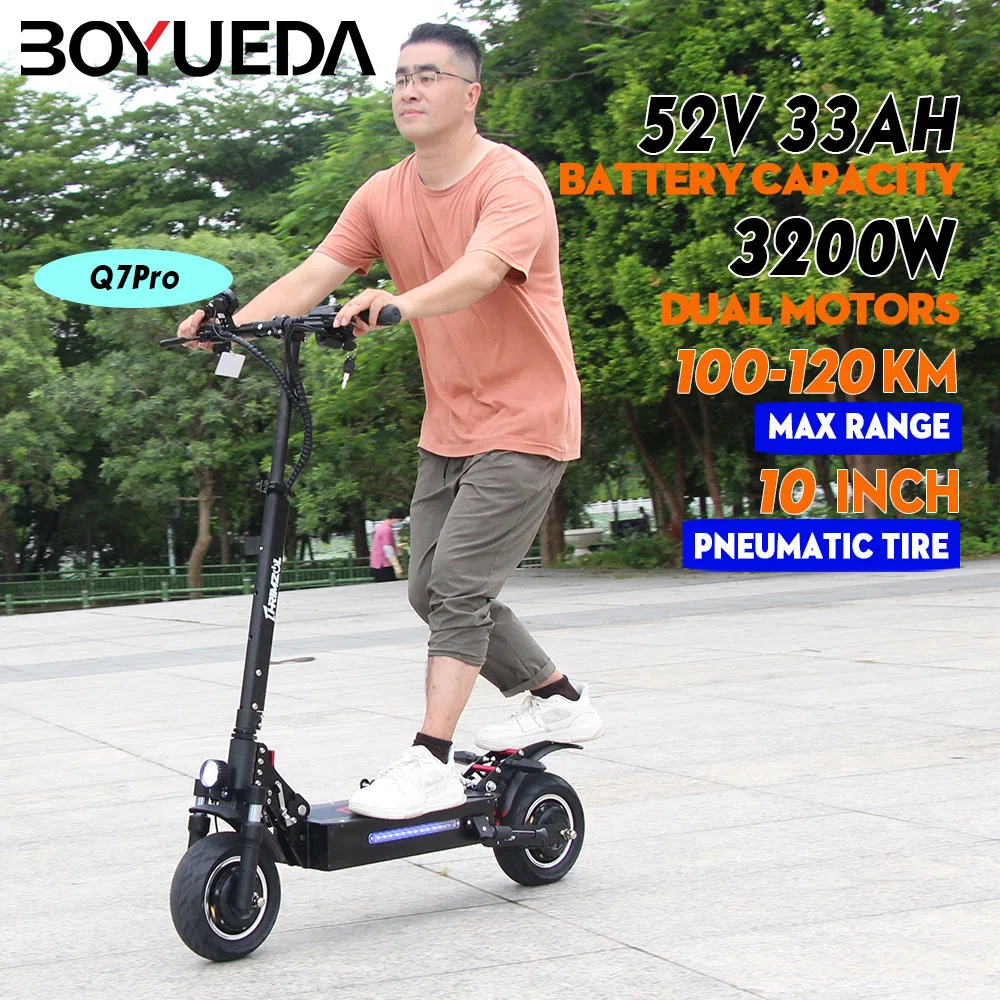 

BOYUEDA Q7 Pro 3200 Вт двойной электродвигатель 52 В аккумулятор с толстыми шинами электрические скутеры Китайский склад складной электрический скутер