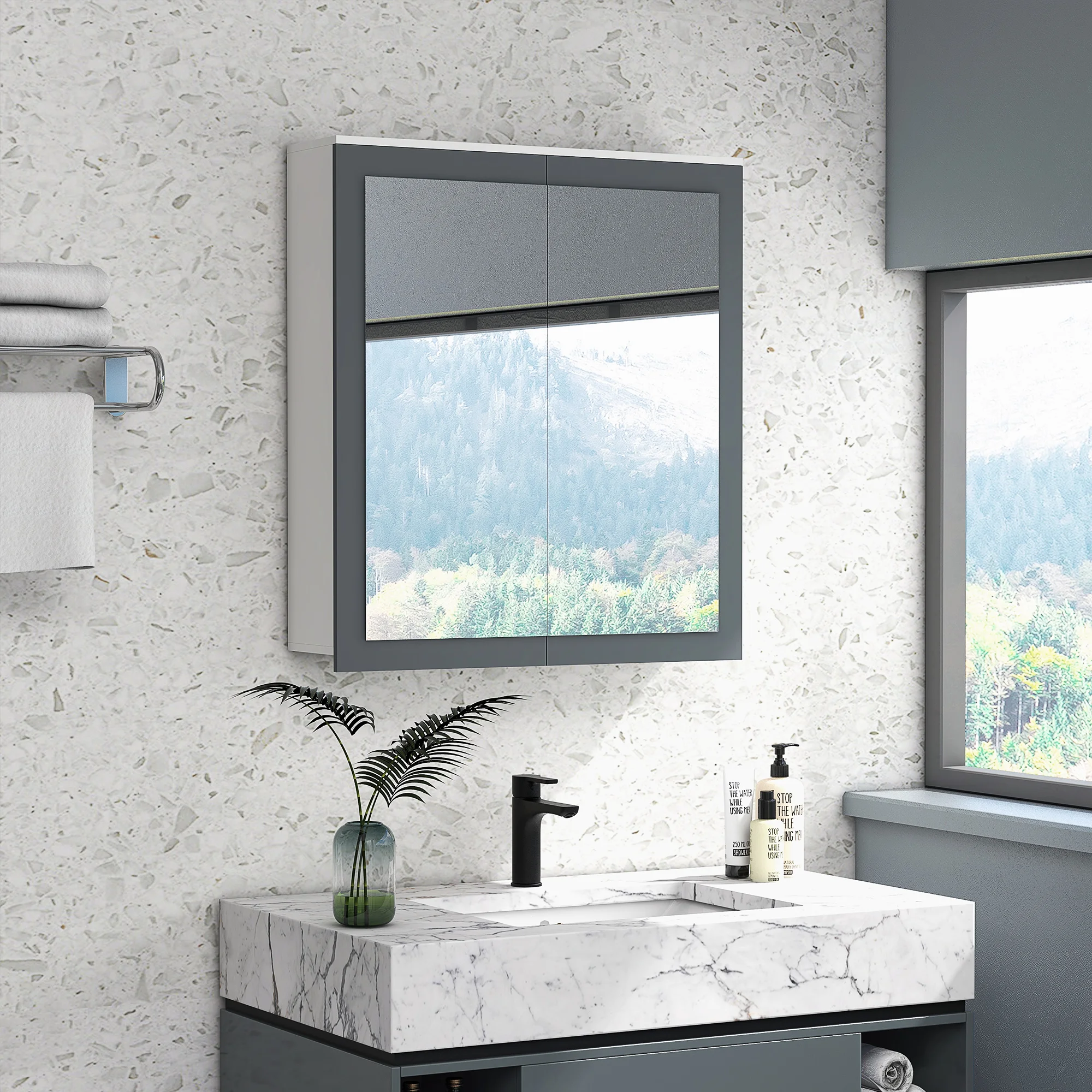 

Wall Mounted Bathroom Wall Cabinet with Mirror Double Doors