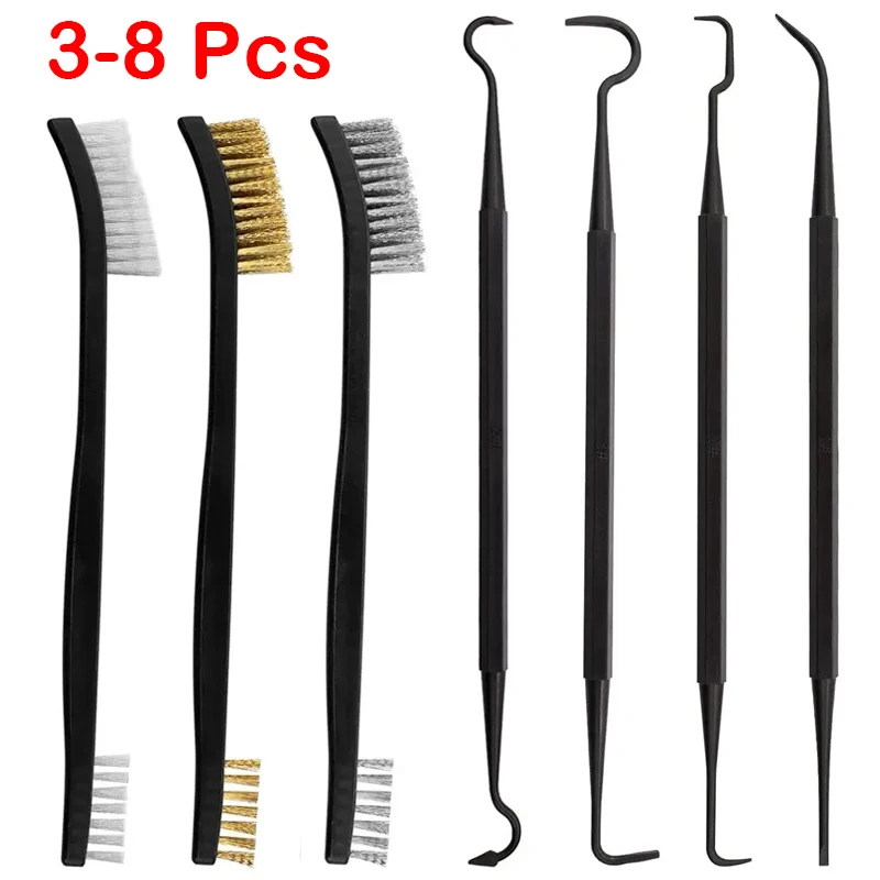 3-8 Pcs Set Mini Wire Brush Set Nylon Pick Set DIY Paint Rust Remover Removal Cleaning Polishing Detail Metal Rust Brush Tools