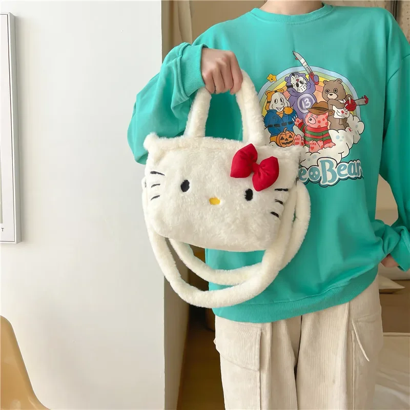 Kawaii sanrio kuromi hallo kitty plüsch tasche cinna moroll handtasche tasche plushie schulter umhängetaschen gefüllt make-up rucksack geschenk