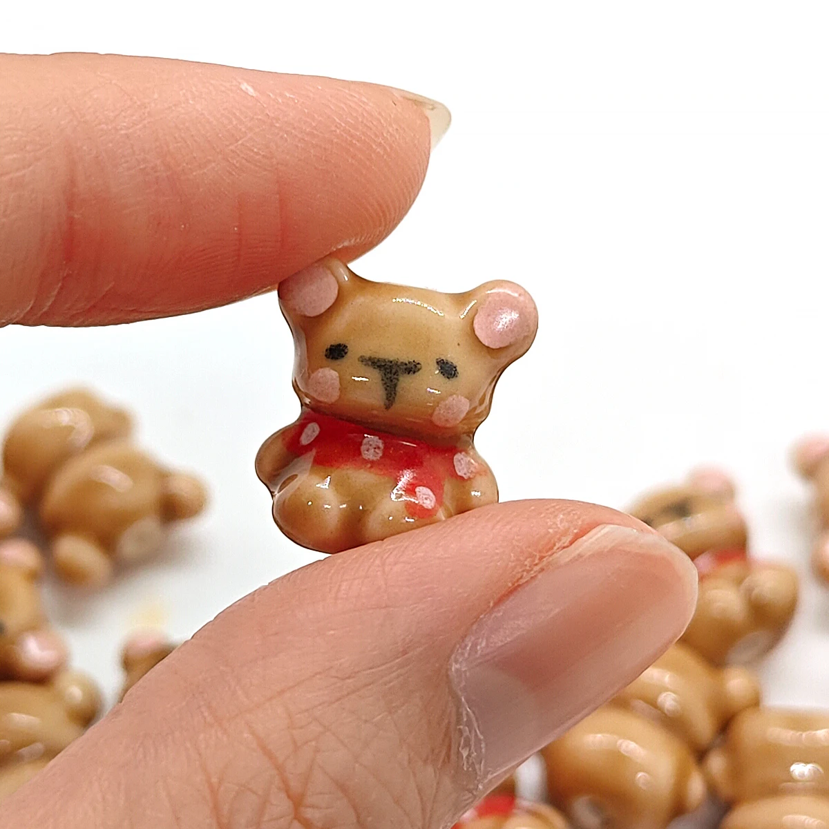Brown Bear with Red Scarf Ceramic Beads Cute Teddy Animal Charms for DIY Jewelry Making Necklace Bracelet Gift