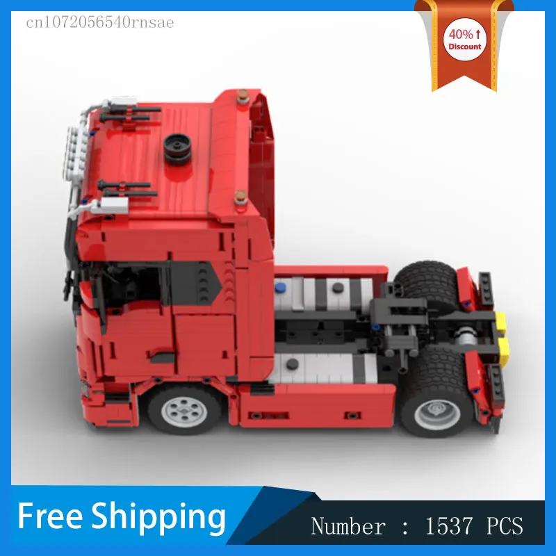 Building Blocks MOC Red Truck Trailer Vehicle Transport Car Technology Bricks Assemble Toy Birthday Present Children Gift