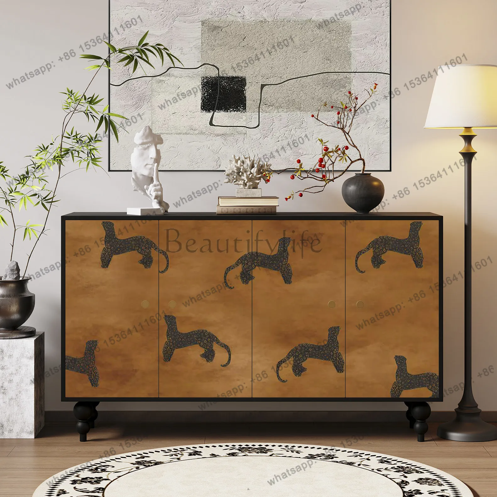 Customization French Retro Side Cabinet Solid Wood Storage Storage Cabinet