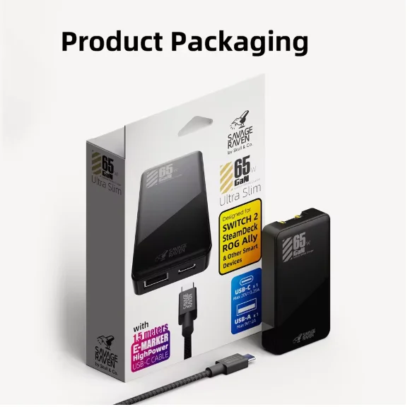 Savage Raven by Skull & Co. 65W GaN محول الطاقة شاحن سريع شحن سريع لنينتندو سويتش 2 Steam Deck ROG Ally #2