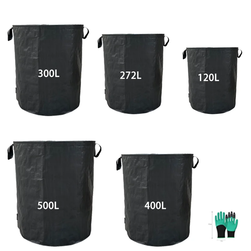 Bolsa de basura para jardín, 2 uds., 120L/272L/300L/500L, bolsa de hojas caídas, bolsa de jardinería de residuos negros, cubo de basura caduceo para jardín