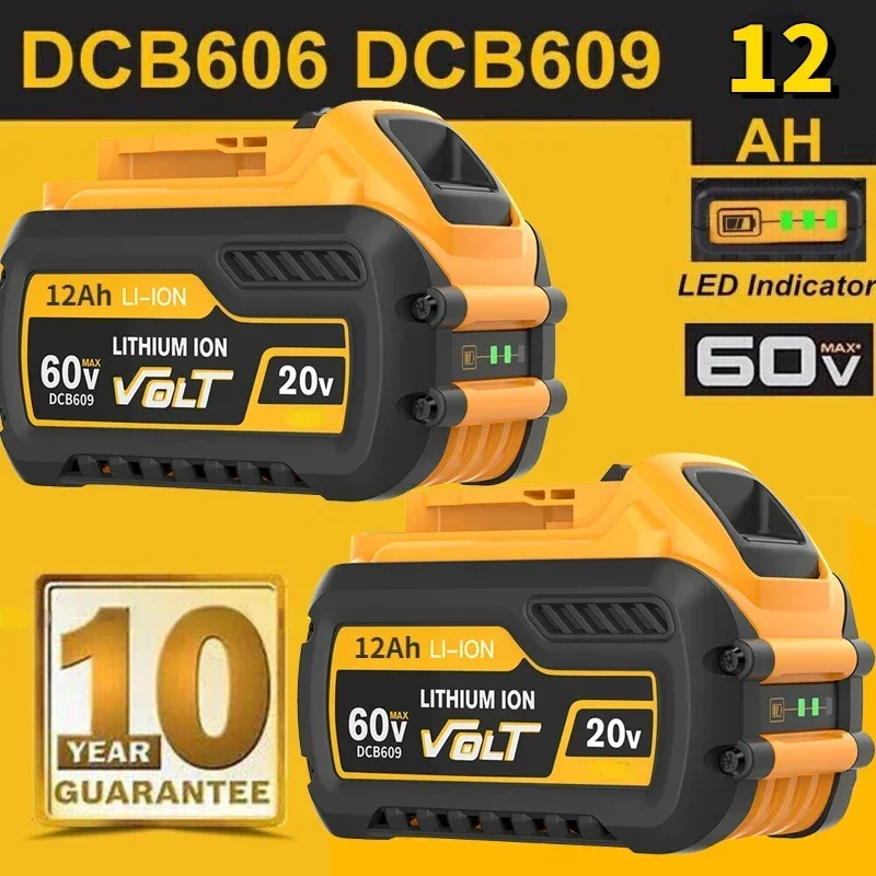 Batería iones litio para Dewalt FLEXVOLT, 20V/60V MAX, 12Ah, DCB609, DCB606, DCB612, DCB609, DCB205, DCB200, DCB182, 20V