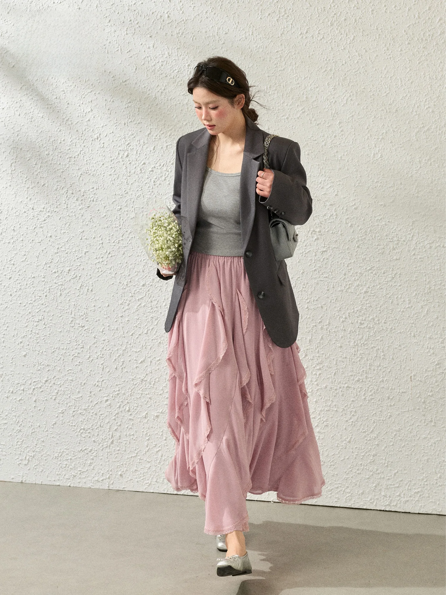 

Slimming Effectiven plus Size Women's Suit Jaet And Skirt Set Early Spring Faion Korean Sle High Waist A-Line Skirt