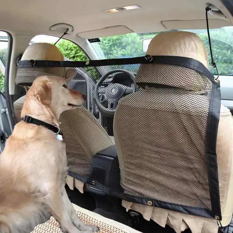 Barriera per auto per cani, barriera per animali domestici per sedile posteriore, rete divisoria per auto con corda regolabile e ganci, adatta per SUV, pickup e auto di piccole dimensioni, 110x62 cm
