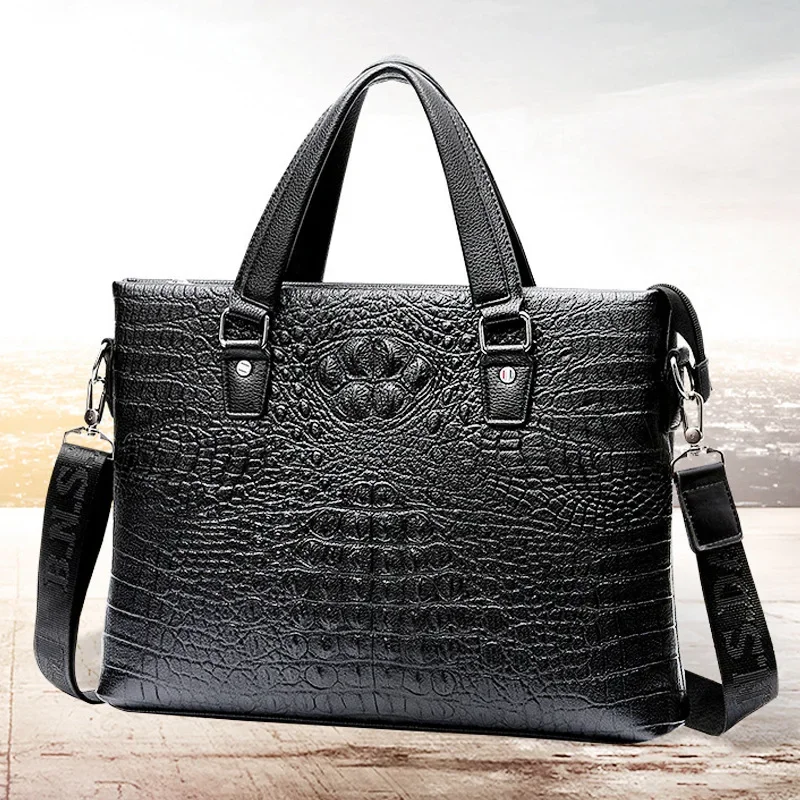 

Men's PU Leather Business Crocodile Pattern Briefcase Men's Shoulder Bag Messenger Bag Laptop Handbag Men's Office Document Bag