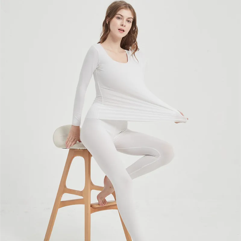 Solid Basic Long Sleeve Womens Sexy Sleep Ice Silk Nightdress Slim Seamless T Shirt Ladies Comfortable Tee Shirt and Pants SET