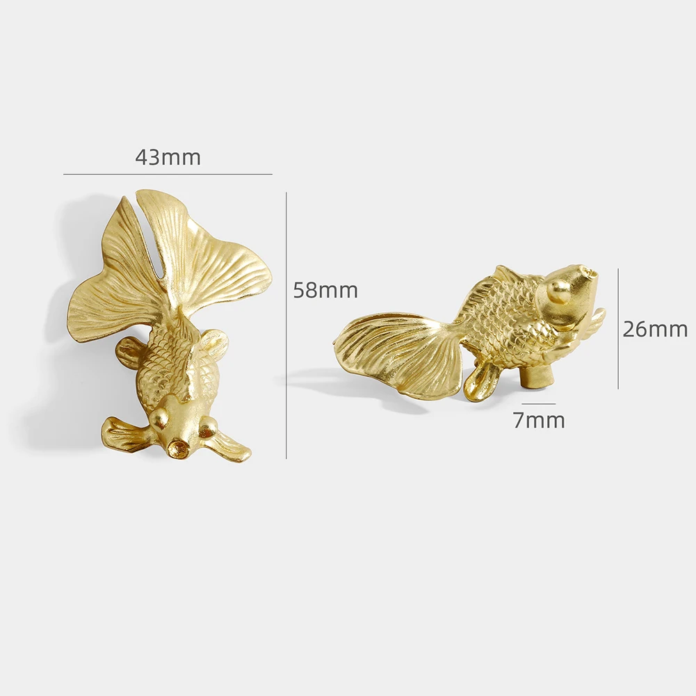 

Твердые латунные ручки для ящиков шкафа с золотой рыбкой, уникальная золотая ручка с животными, домашняя твердая латунная ручка рычага с золотой рыбкой, ручка с золотой рыбкой, мерная ручка